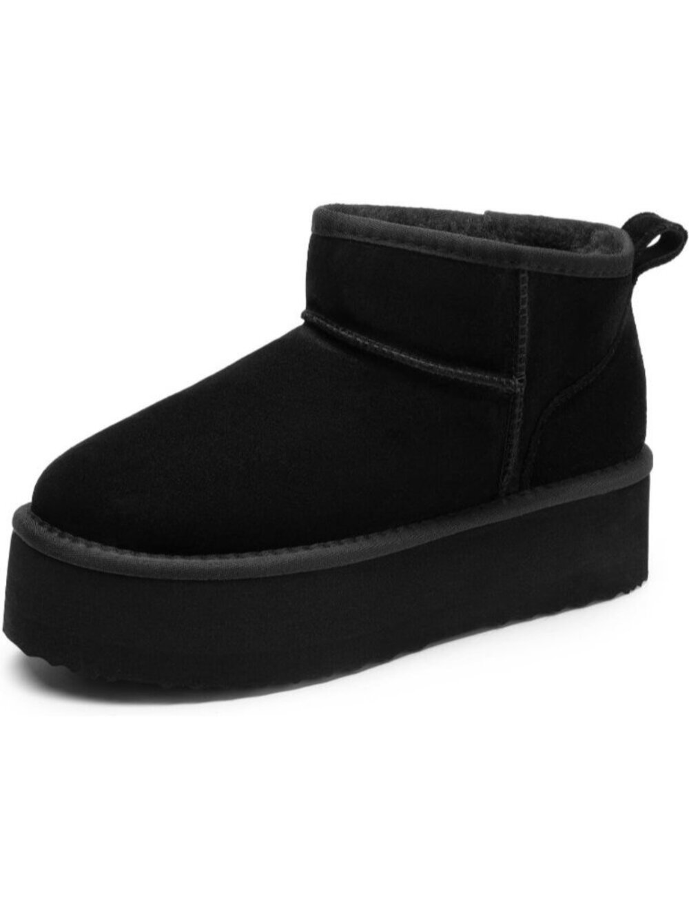Women's Black Faux Fur Genuine Suede Triple-layer Platform Anti Slip Mini Boots